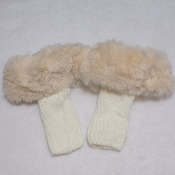 NEW Faux Fur Cream Boot Toppers Ribbed Knit - Picture 2 of 4